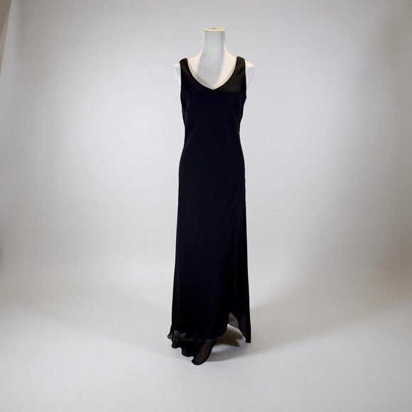 Vintage Black V-Neck Sheer Slit Maxi Dress Small Size - Picture 1 of 4